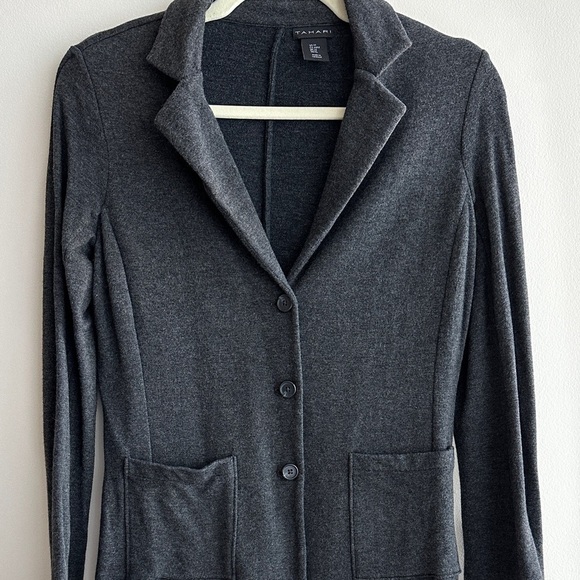 Tahari Dark Grey Stretch Sweatshirt Blazer, Casual Workwear, Size Medium - Picture 2 of 16